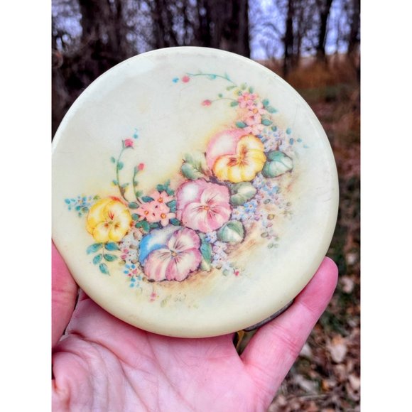 VIntage 1960s Rex 5th Ave. XL Compact Face Powder Floral Pansy - Picture 3 of 11